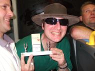 Ray on the bus back from South Ronaldsay in 2006 after successfully defending the Hamlet Trophy